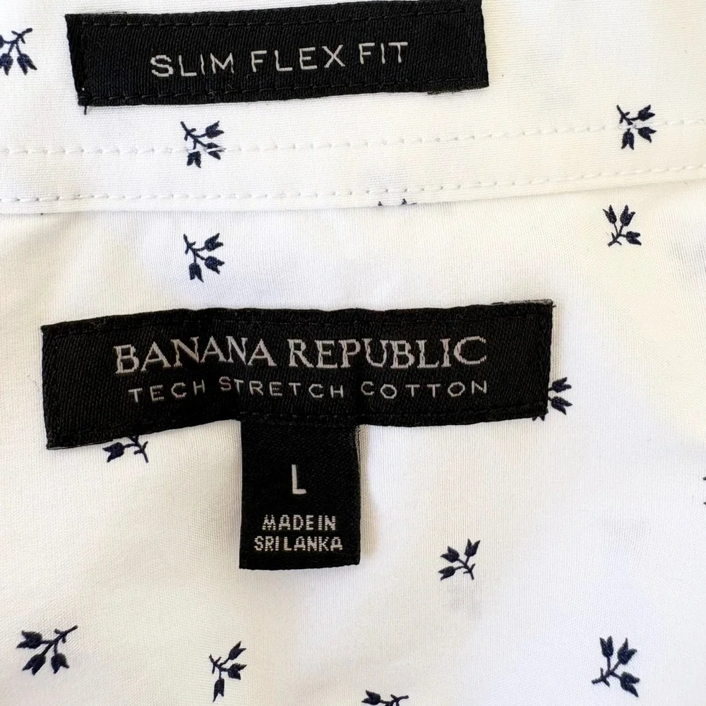 Banana Republic Slim Flex Fit Tech Stretch Shirt Men L White 491232-00